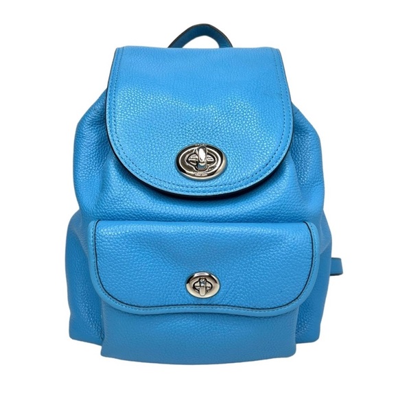 Coach Azure Blue Backpack Rusack - Pebble Leather #37581 - Picture 1 of 16